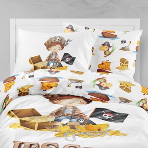 Little Pirate Bedding Set, Pirate Sheet Set, Kids Bedding Set, Boys Duvet Cover, twin bedding, Pirate theme kids room