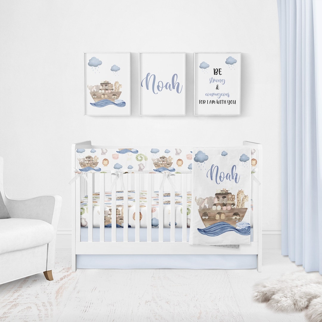 Organic Cotton Noah's Ark Crib Bedding Set, Baby Boy Crib Bedding, Noah