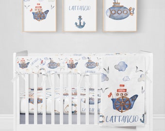 Organic  Nautical Crib Bedding, Nautical Nursery, Sailor Nursery, Crib Bedding Set Boy, Nautical Crib Sheet, Nautical Baby Blanket