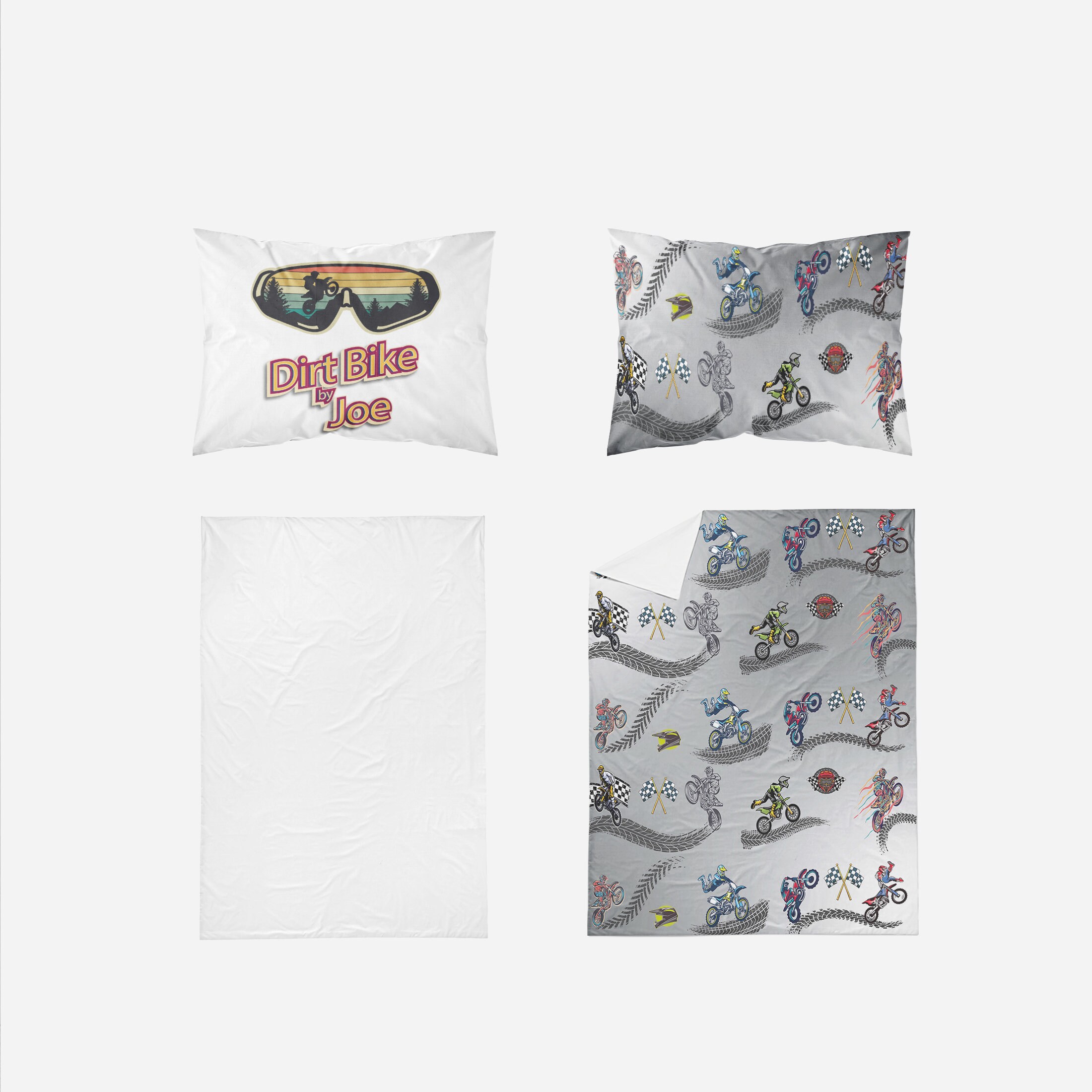 Custom Dirt Bike Duvet Sets With Pillowcases, Dirt Bike Bed Sheets With Name On For Kids, Boys Biker Bedding, Motocross Quilt