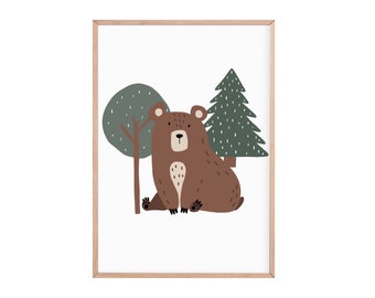 Woodland print | bear print  | nursery prints | scandi | nursery wall art | kids wall art