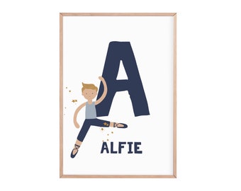 Personalised name print boy ballet theme | ballet prints