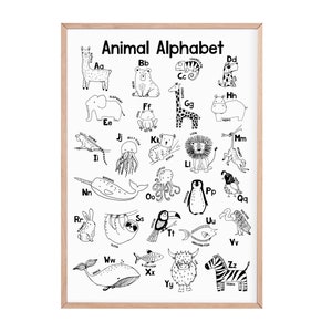 Tier Alphabet Druck | Kindergarten Drucke | abc Tier Druck | Alphabet-Plakat | abc poster | Bildungsplakat | monochrome Kinderzimmer |