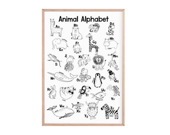 Animal alphabet print | nursery prints | abc animal print | alphabet poster | abc poster | educational poster | monochrome nursery |