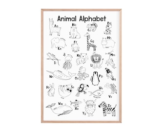 Animal alphabet print | nursery prints | abc animal print | alphabet poster | abc poster | educational poster | monochrome nursery |