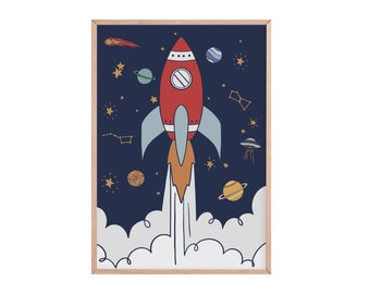 Raketen Aufdruck | strahlt | Weltraum Poster | Kinderzimmer Poster | Weltraum Druck | Raum Dekor | Kinderzimmer Dekor | Kinderzimmer Deko