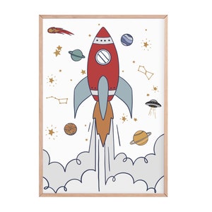 Impressão de foguete | decolar | pôster espacial | estampas infantis | impressão espacial | decoração de espaço | decoração de sala de jogos | decoração de berçário