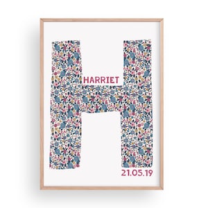 Nombre personalizado y impresión de letras / anuncio de nacimiento / impresiones de vivero / scandi / arte de pared de vivero / cartel de nombre / decoración de vivero /