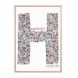Nombre personalizado y impresión de letras / anuncio de nacimiento / impresiones de vivero / scandi / arte de pared de vivero / cartel de nombre / decoración de vivero /