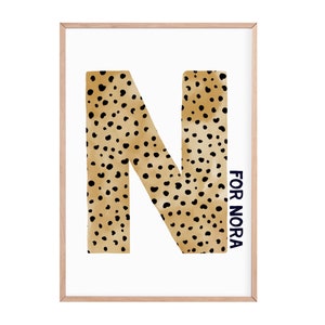 Impresión de letras personalizadas / Estampado de animales de la selva / estampado de leopardo / estampado de vivero de la selva / vivero de animales