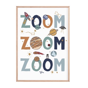 Zoom Zoom Zoom we going to the moon Kunstdruck | Weltraum Poster | Kinderzimmer Drucke | Weltraumdruck | Weltraum Dekor | Spielzimmer Dekor | Kinderzimmerdeko