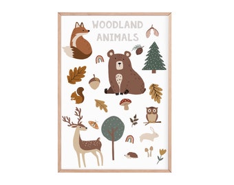 Woodland animals | woodland print  | nursery prints | scandi | nursery wall art | kids wall art