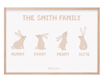 Personalised bunny rabbit print | bunny family print | woodland nursery prints | nursey prints | family portrait