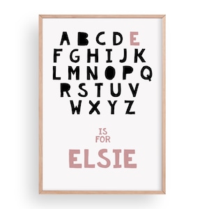 Impressão de nome personalizado alfabeto ABC | monocromático | escândalo | arte de parede de berçário | nome pôster | estampas infantis | decoração de quarto de bebê | quarto infantil