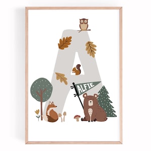 Impresión de niños del bosque / impresión de letras del bosque / impresiones infantiles / scandi / arte de la pared de la guardería / arte de la pared de los niños