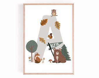 Woodland kids print | woodland letter print  | nursery prints | scandi | nursery wall art | kids wall art