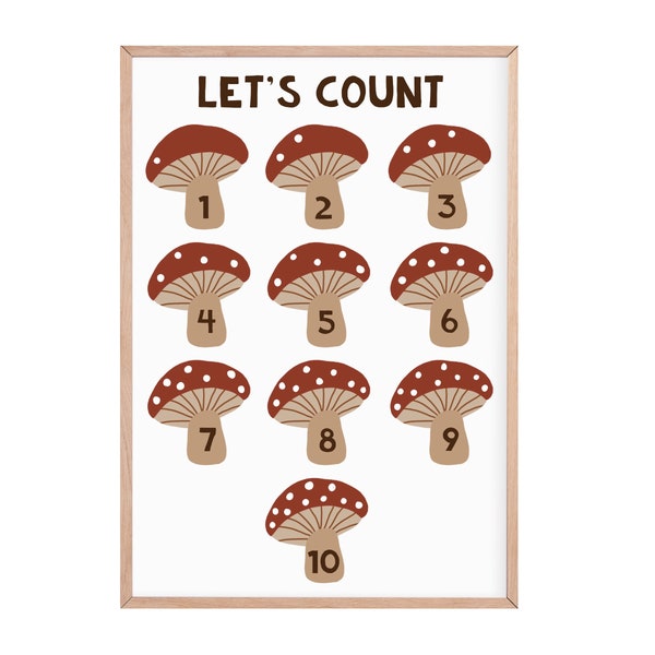 Mushroom counting print | Educational children’s prints | 123 print | numbers print | 1-10 print