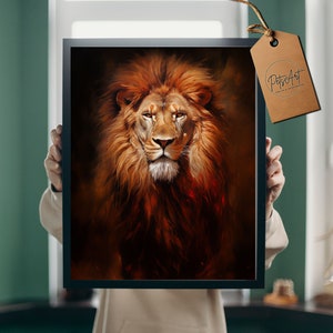 Lion artwork Digital download printable wall art Wild cat gifts, Lion poster, African Lion art print, wildlife decor, Big cat lovers art