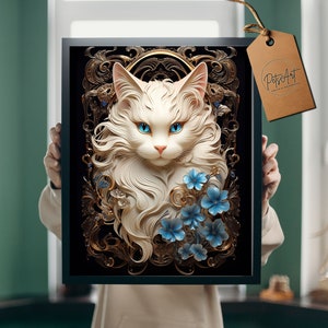 Art mural chat blanc, téléchargement numérique, art mural imprimable, cadeaux Ragdoll, art imprimable, affiche chat Ragdoll, impression d'art chat, oeuvre d'art ragdoll