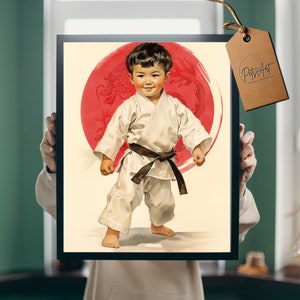 Karate-Junge-Kunstwerk. Digitaler Download, druckbare Wandkunst. Junge Kampfkünstler-Geschenke, Vintage-druckbares Kunst-Karate-Kind-Poster, Jungenzimmer-Dekor