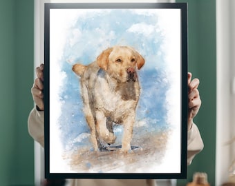 Labrador on the beach watercolor, Digital download, printable wall art, Labrador gifts, printable art, lab poster, dog art print