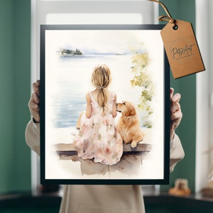 Mädchen und Hund Druck, Hund Kinderzimmer Dekor Labrador Hund Kinderzimmer Kunst, Hundedeko für Kinderzimmer, druckbare Hunde Mädchen Wandkunst, digitaler Download,