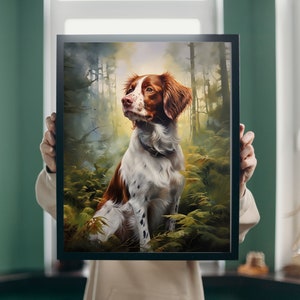 Brittany Spaniel en el bosque, Descarga digital, arte de pared imprimible, regalos de Bretaña, arte imprimible, cartel de Bretaña americana, impresión de arte para perros