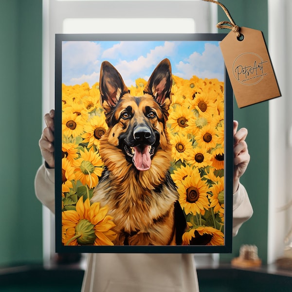 German Shepherd artwork, Digital download, printable wall art, German Shepherd dog gifts, printable art, Alsatian poster, dog art print,