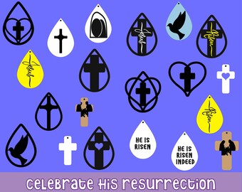 Resurrection Sunday Earring SVG PNG Bundle, Cross, Jesus, Tomb (Digital Design)