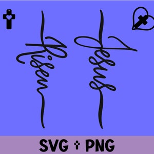 Puede incluir: Dise&ntilde;o gr&aacute;fico en blanco y negro con las palabras "Jes&uacute;s" y "resucitado" escritas en letra cursiva. Un coraz&oacute;n con una cruz dentro est&aacute; en la esquina superior derecha y una cruz con un coraz&oacute;n dentro est&aacute; en la esquina superior izquierda.