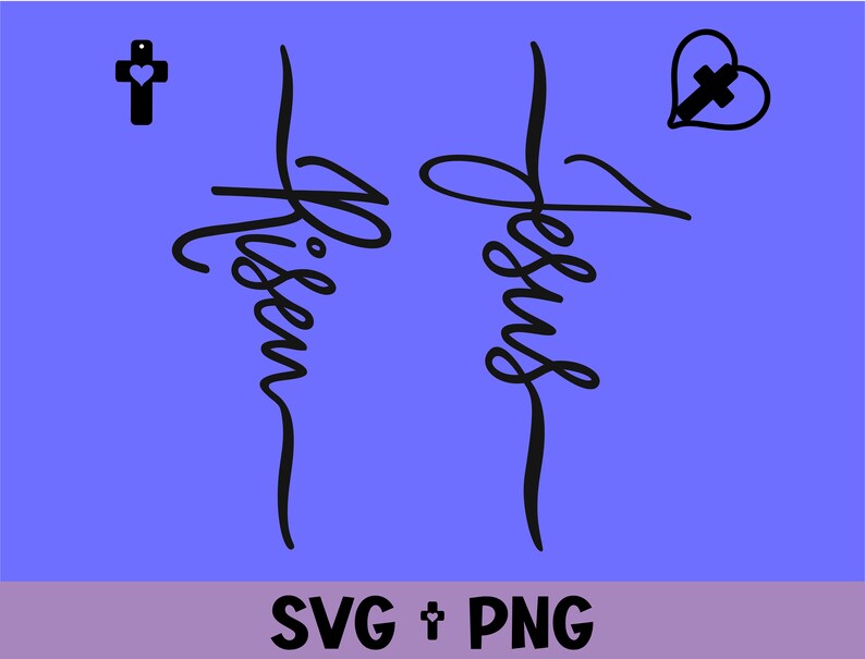 Puede incluir: Dise&ntilde;o gr&aacute;fico en blanco y negro con las palabras "Jes&uacute;s" y "resucitado" escritas en letra cursiva. Un coraz&oacute;n con una cruz dentro est&aacute; en la esquina superior derecha y una cruz con un coraz&oacute;n dentro est&aacute; en la esquina superior izquierda.