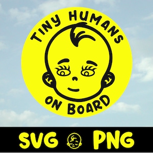 Tiny Humans On Board File,   PNG SVG,  Car Decal Design,   Use with oval background or without
