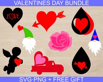 Paquete SVG PNG de San Valentín con gnomo de corazón y pendientes de piel sintética (archivo digital)