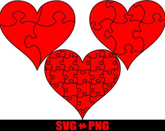 Rompecabezas de corazones imprimibles para San Valentín (SVG/PNG) (descarga digital)