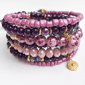 Boho style bracelet | Charm bracelet with pendant | Bangle with charms | Spiral bracelet wrap bracelet made of beads | Mandala pendant