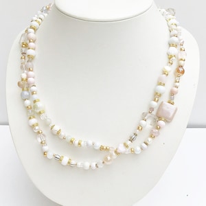 Boho style pearl necklace gold | Necklace women with gemstones turquoise, jade, shells and freshwater pearls | Ibiza jewelry
