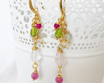 Gemstone Earrings Fenna Aquamarine Ruby | Designer earrings drops | Gem Earrings | Semi Precious Stone Earrings | chandelier