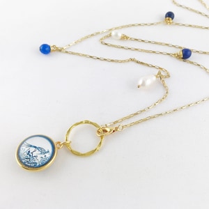Boho-style pearl necklace gold | Women&#39;s necklace with real freshwater pearls & jade | Ibiza jewelry