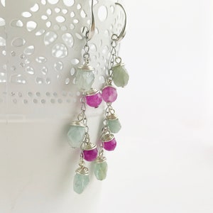 Brincos de prata - Estilo Boho pendurados | Ágata Água Marinha | Brincos de pedras preciosas Lustre Ibiza joias rosa verde turquesa