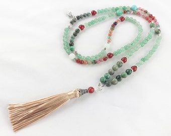 Boho gemstone pearl necklace with tassel | Necklace ladies long green silver | Ibiza jewelry