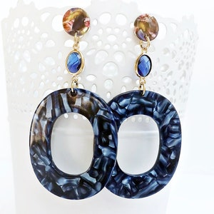 Gold earrings - Boho style | hanging | horn look with crystal stones | blue hanging earrings | horn earrings | gold-plated crystal earrings