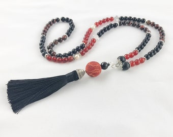 Boho gemstone pearl necklace with tassel | Necklace women long tiger eye foam coral silver | Ibiza jewelry