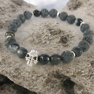 SKULL pearl bracelet for men | Boho style | Unisex | Men&#39;s pearl bracelet | Men&#39;s bracelet