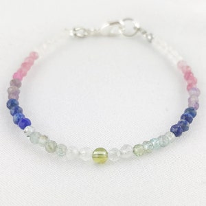 Pearl bracelet MINOU silver women | Boho style | Bracelet color gradient with gemstone | real tourmaline women&#39;s bracelet | semi-precious stone bracelet