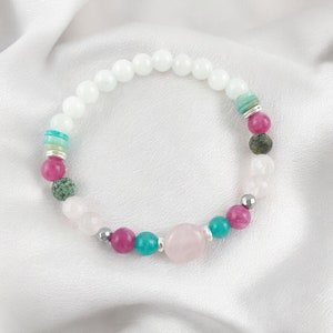 Pearl bracelet silver ladies | Boho style | Turquoise chakra | Gemstone bracelet rose quartz turquoise pink | Stackable bracelet silver healing stones