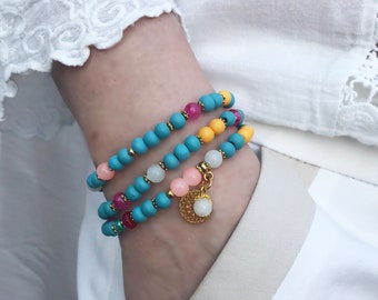 Beaded Wrap Bracelet | with jade | Pearl bracelet with precious stones | multi-row bracelet with charms | Ibiza jewelry