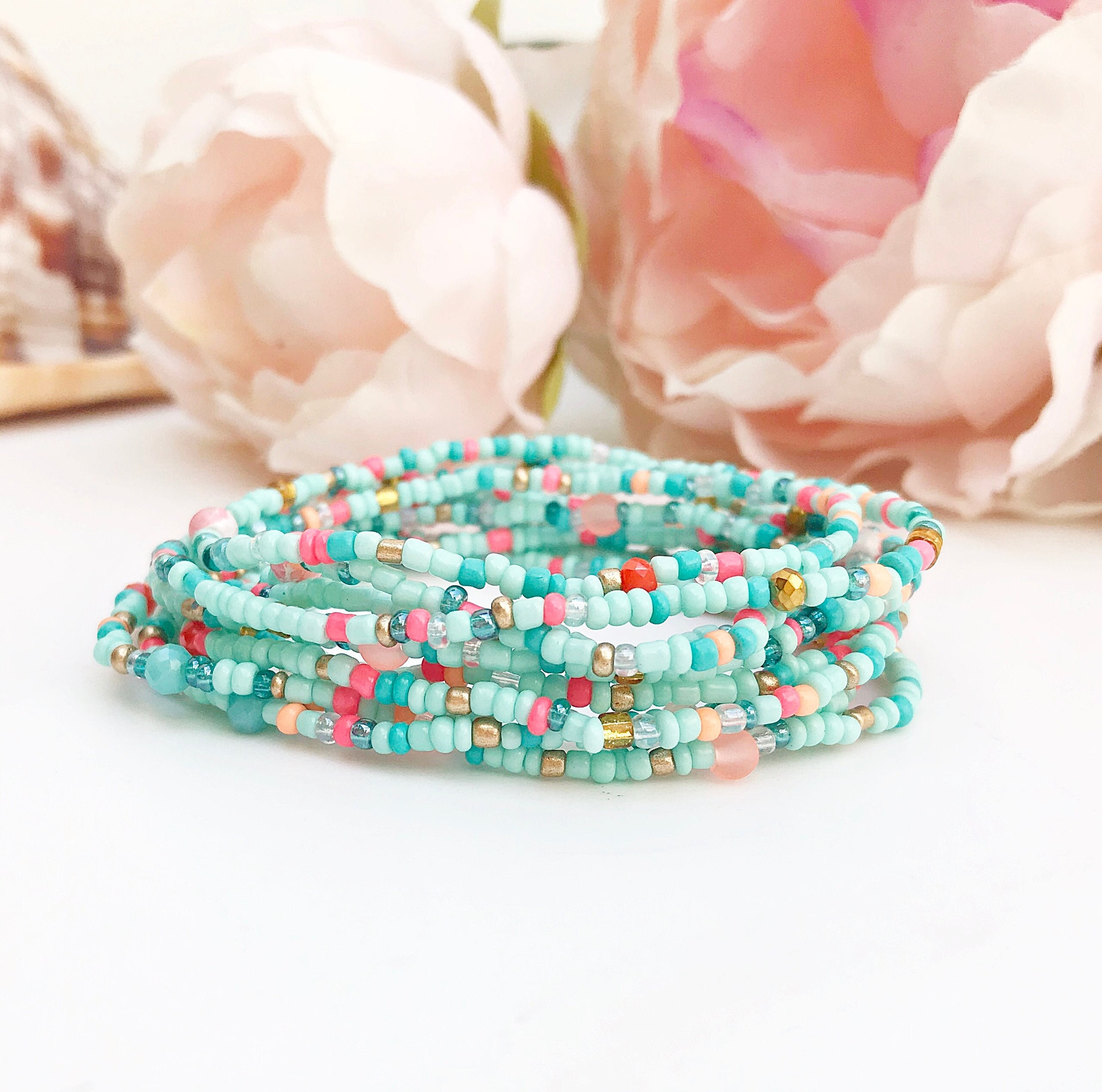 Bracelet Extensible Perles Multicolores (blanc, Rouge, Rose, Bleu, Vert) - Modèle Rétro 2454