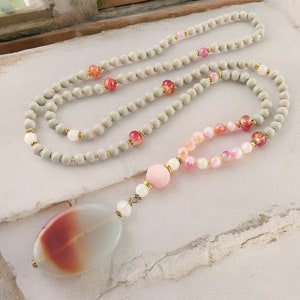 Boho-Style Perlenkette IDA gold | Halskette Damen mit Jade & Achat, sowie Anhänger | Ibiza Schmuck