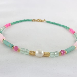 Boho style pearl necklace gold | Necklace women with real freshwater pearl | Ibiza jewelry