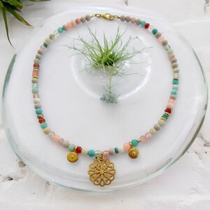 Boho-Style Perlenkette CALA SALADA gold | Halskette Damen mit echtem Jaspis, Jade, Türkis & Achat | IbizaSchmuck